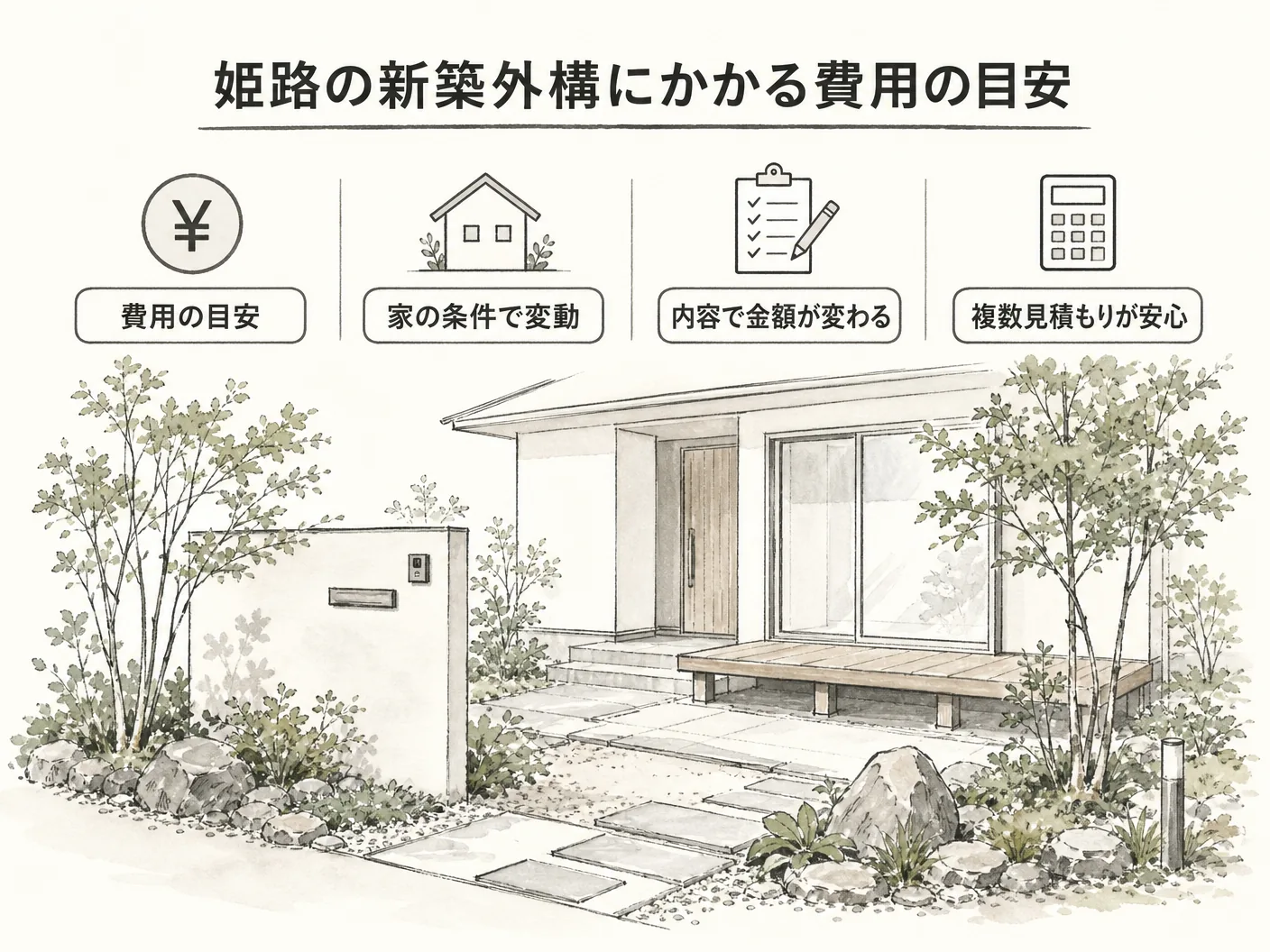 姫路の新築外構にかかる費用の目安を表す図解イラスト