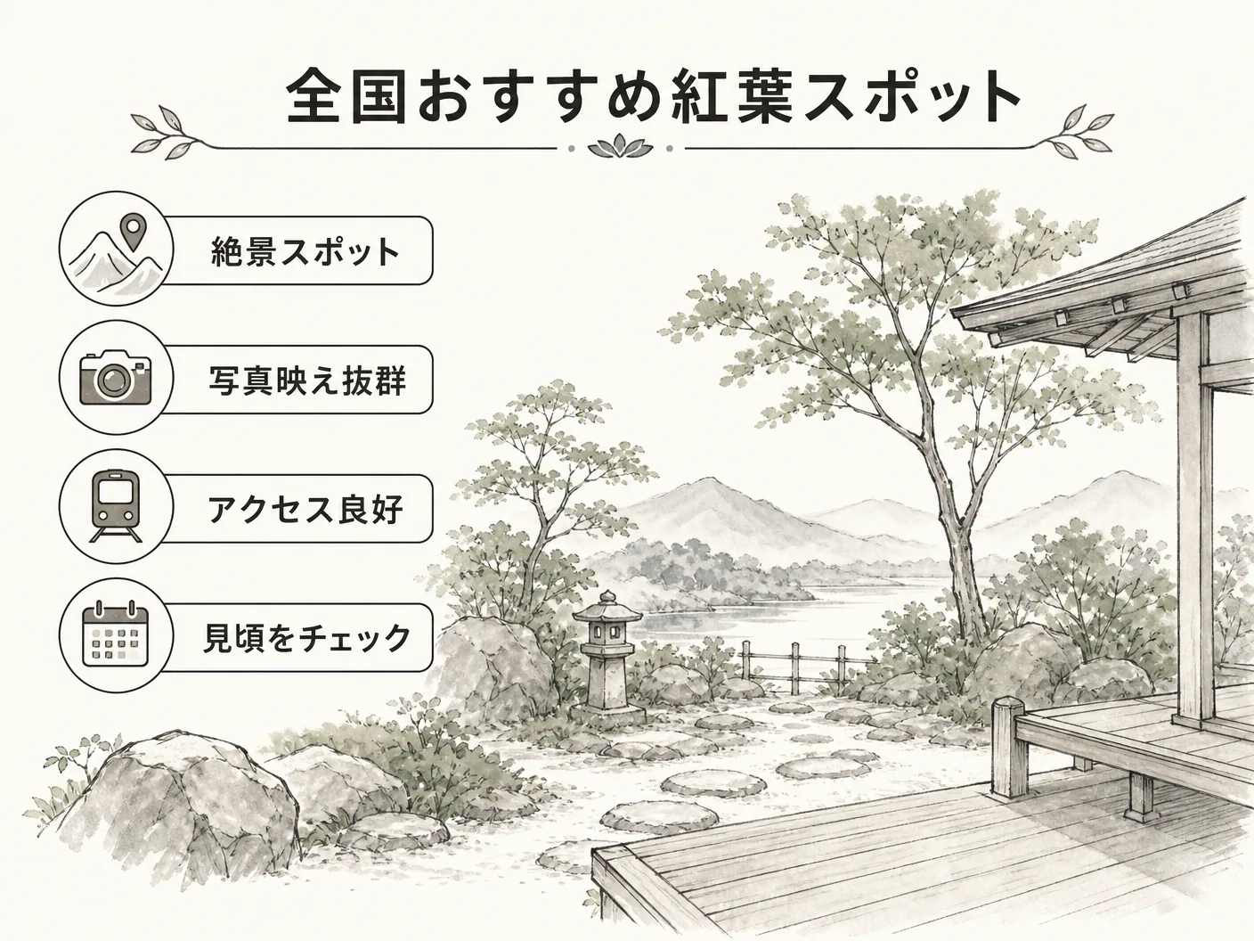 全国おすすめ紅葉スポットを表す図解イラスト