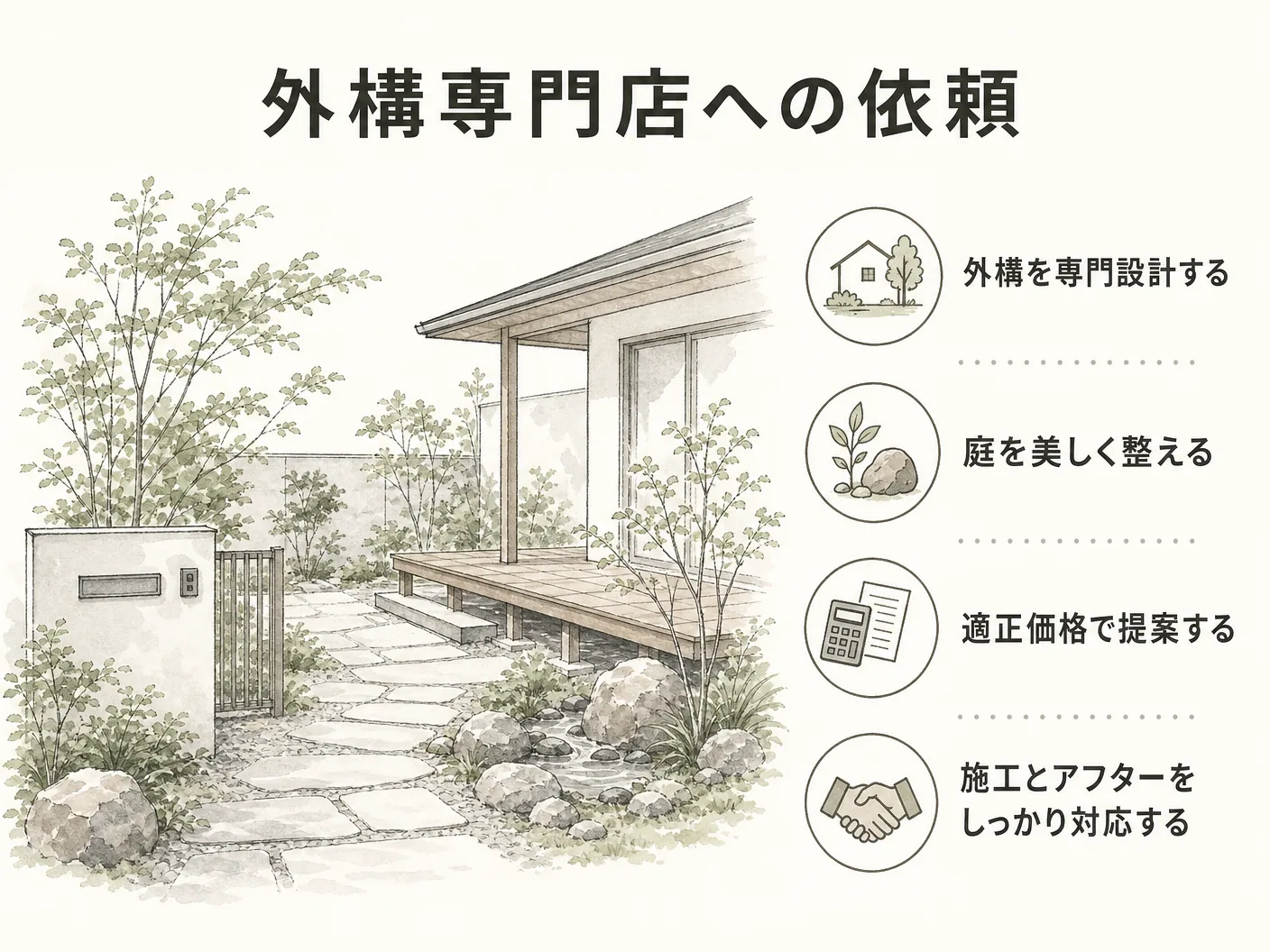 姫路 相談の外構・エクステリア専門店に頼む場合を表す図解イラスト