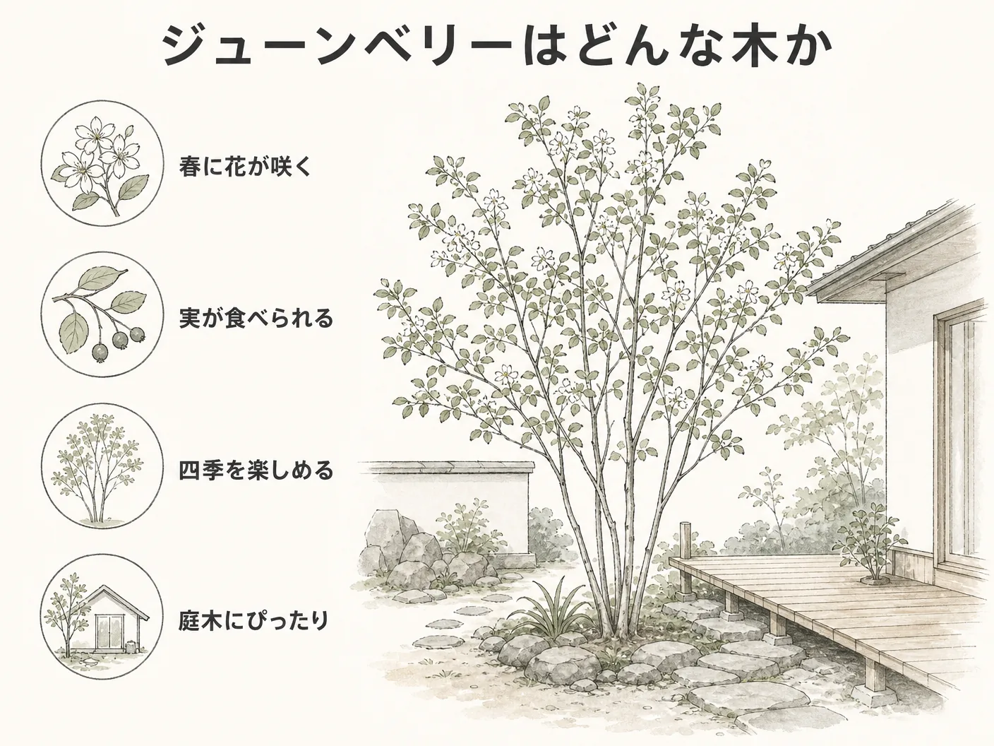 後悔のジューンベリーはどんな木かを表す図解イラスト