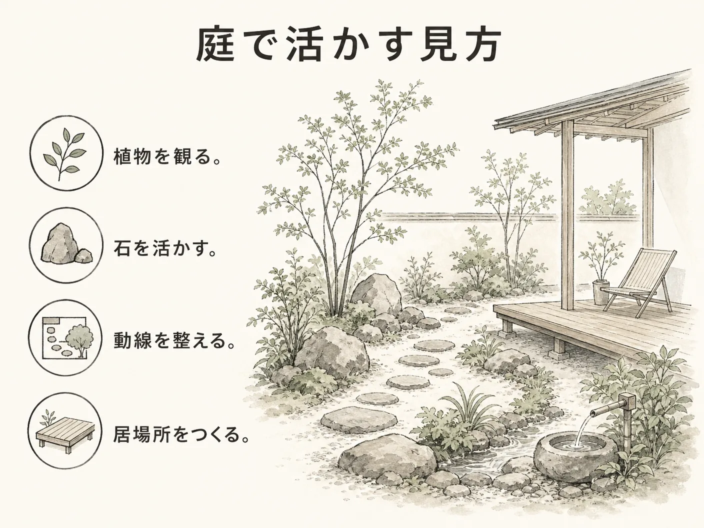 ミソハギ 庭に植えてはいけないの庭で活かす見方を表す図解イラスト